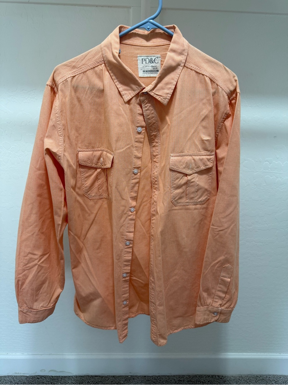 PD&C Men's Peach Button-Down Casual Shirt